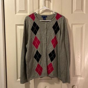 Karen Scott Gray Argyle Cardigan Sweater- Size XL
